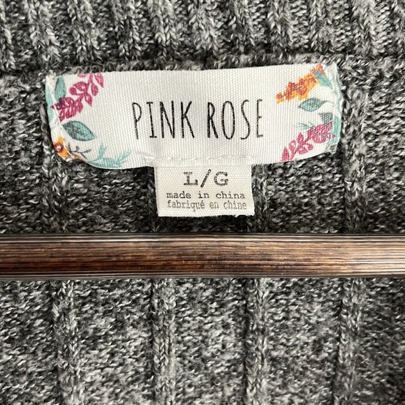 Pink Rose Oversized Grey Knit Sweater Size L - Picture 2 of 4